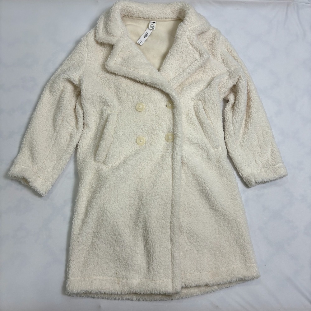 PINK Victoria's Secret Sherpa Teddy Bear Coat Double Breasted Womens M Ivory NWT